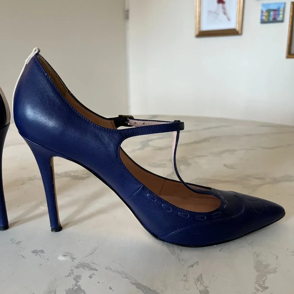 SJP by Sarah Jessica Parker T Strap Heel - Purple Leather 9.5 - Picture 6 of 15